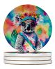 Hippie Animal Koala Large Sandstone Coasters Pack of 4 Absorbent Round Coasters Decor Gifts for Men or Women, 4 in, Multicolor