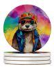 Hippie Animal Otter Large Sandstone Coasters Pack of 4 Absorbent Round Coasters Decor Gifts for Men or Women, 4 in, Multicolor