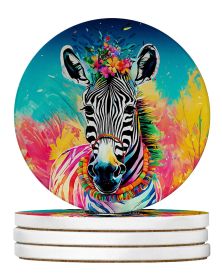 Hippie Animal Zebra Large Sandstone Coasters Pack of 4 Absorbent Round Coasters Decor Gifts for Men or Women, 4 in, Multicolor
