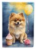 Pomeranian Happy Birthday House Flag Large Porch Sleeve Pole Decorative Outside Yard Banner Artwork Wall Hanging, Polyester, House Size, Multicolor