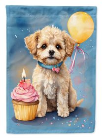 Maltipoo Happy Birthday House Flag Large Porch Sleeve Pole Decorative Outside Yard Banner Artwork Wall Hanging, Polyester, House Size, Multicolor