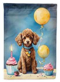 Chocolate Toy Poodle Happy Birthday House Flag Large Porch Sleeve Pole Decorative Outside Yard Banner Artwork Wall Hanging, Polyester, House Size, Mul