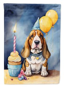 Basset Hound Happy Birthday House Flag Large Porch Sleeve Pole Decorative Outside Yard Banner Artwork Wall Hanging, Polyester, House Size, Multicolor