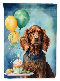 Irish Setter Happy Birthday House Flag Large Porch Sleeve Pole Decorative Outside Yard Banner Artwork Wall Hanging, Polyester, House Size, Multicolor
