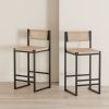 Kitchen Bar Stools with Footrest Set of 2 Paper Rope Weave Dining Chairs Counter Height Barstool (Style B Black & Honey)