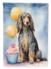 Afghan Hound Happy Birthday House Flag Large Porch Sleeve Pole Decorative Outside Yard Banner Artwork Wall Hanging, Polyester, House Size, Multicolor
