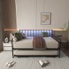 Twin Daybed with RGB LED Lights & Charging Station, Height Adjustable Day Bed Frame with Trundle, Versatile Metal Sofa Bed Frame for Bedroom