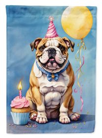 English Bulldog Happy Birthday House Flag Large Porch Sleeve Pole Decorative Outside Yard Banner Artwork Wall Hanging, Polyester, House Size, Multicol
