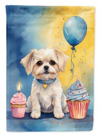 Maltese Happy Birthday House Flag Large Porch Sleeve Pole Decorative Outside Yard Banner Artwork Wall Hanging, Polyester, House Size, Multicolor