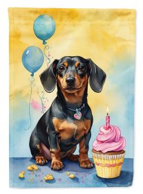 Dachshund Happy Birthday House Flag Large Porch Sleeve Pole Decorative Outside Yard Banner Artwork Wall Hanging, Polyester, House Size, Multicolor