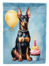 Doberman Pinscher Happy Birthday House Flag Large Porch Sleeve Pole Decorative Outside Yard Banner Artwork Wall Hanging, Polyester, House Size, Multic