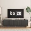 Black Modern TV Stand Fluted 68" , Entertainment Center with Storage Doors, TV Console Media Cabinet, for 55+ Inch TV, Living Room