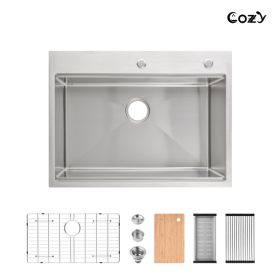 Kitchen Sink 30" x 19" Multifunctional Undermount Workstation Kitchen Sink S304 Stainless Steel Handmade Modern Single Bowl Kitchen Sink Black (Sink O
