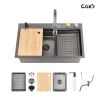 Kitchen Sink 30" x 22" Multifunctional Overmount Flying Rain Waterfall S304 Stainless Steel Handmade Modern Single Bowl Kitchen Sink Black[Unable to s