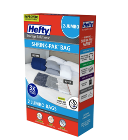 Hefty Shrink-Pak 2 Jumbo Vacuum Compression Storage Bags, Closet Organizer