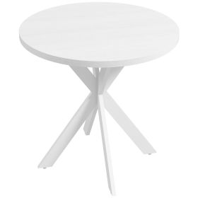 29" Dining Table, Contemporary Round Kitchen Table with Steel Legs, White