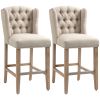 Counter Height Bar Stools Set of 2, Upholstered Bar Chairs with Nailhead Backrest and Footrest, Modern Barstools for Kitchen, Dining Room, Beige
