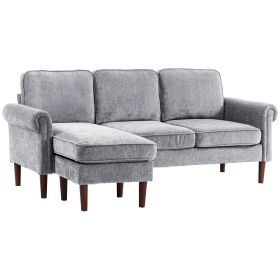 L Shape Sofa, Modern Sectional Couch with Changeable Chaise Lounge, Wooden Legs, Corner Sofa for Living Room, Grey