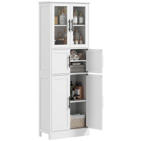 67" Tall Bathroom Storage Cabinet, Modern Freestanding Bathroom Cabinet with Glass Doors and Adjustable Shelves, White
