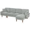 L-Shape Sofa, Modern Sectional Couch with Changeable Chaise Lounge, Pillows and Wooden Legs for Living Room, Grey
