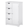 Bathroom Storage Cabinet, Floor Cabinet with Adjustable Shelf and 4 Drawers, Side Cabinet for Washroom, White