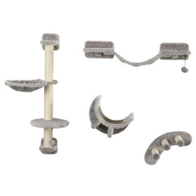 4Pcs Cat Wall Shelf with Scratching Post, Cat Wall Shelves for Relaxing, Climbing, Cat Wall With Soft Ladder, Hammock, Play Balls, Grey