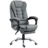 High Back Office Chair PU Leather Executive Office Chair with Retractable Footrest Padded Armrest Grey