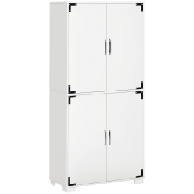 Farmhouse Kitchen Pantry Storage Cabinet with 4 Doors, Kitchen Cabinet with Shelves, White