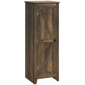 48" Farmhouse Kitchen Pantry Storage Cabinet with Barn Door, Kitchen Pantry Cabinet with Adjustable Shelves, Brown