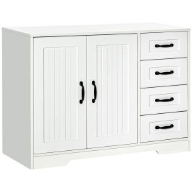 Modern Sideboard Buffet Cabinet with Drawers and Beadboard Door Cupboard Kitchen Storage Cabinet White