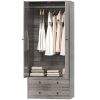 Modern Wardrobe Closet Armoire with 2 Drawers and Hanging Rod, Clothes Storage Organizer for Bedroom, Grey