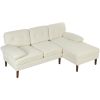 Modern Corner Couch with Right Chaise Lounge, Tufted 3-Seater Sofa with Wooden Legs for Living Room, Cream White