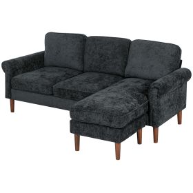 L Shape Sofa, Modern Sectional Couch with Changeable Chaise Lounge, Wooden Legs, Corner Sofa for Living Room, Black