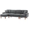 L-Shape Sofa, Modern Sectional Couch with Changeable Chaise Lounge, Pillows and Wooden Legs for Living Room, Dark Grey