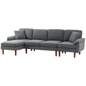 L-Shape Sofa, Modern Sectional Couch with Changeable Chaise Lounge, Pillows and Wooden Legs for Living Room, Dark Grey