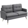Modern 55" Loveseat, Fabric Love Seat Sofa with Button Tufted Back, Steel Legs for Bedroom, Living Room, Dark Grey