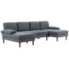 U Shape Couch with Double Chaise, 4 Seater Linen Feel Sofa for Modern Living Room, Dark Grey