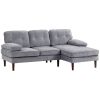 Modern Corner Couch with Right Chaise Lounge, Tufted 3-Seater Sofa with Wooden Legs for Living Room, Grey
