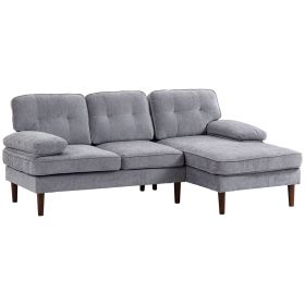 Modern Corner Couch with Right Chaise Lounge, Tufted 3-Seater Sofa with Wooden Legs for Living Room, Grey