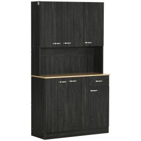 71" Kitchen Buffet with Hutch, Freestanding Kitchen Cabinet with Doors, Drawers, Microwave Counter, Black
