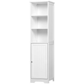 Tall Bathroom Storage Cabinet, Freestanding Tower Cabinet with Adjustable Shelf, 3 Open Shelves, White