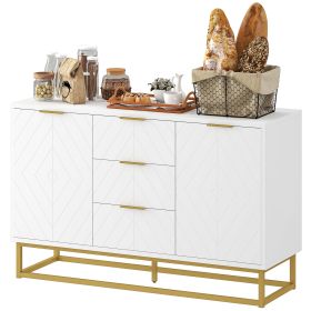 47" Storage Cabinet with Doors, Adjustable Shelves, Metal Legs for Kitchen Storage, Home Use, White