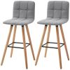 Modern Bar Stools Set of 2, 38" Upholstered Kitchen Island Stool with  Wood Legs, Grey