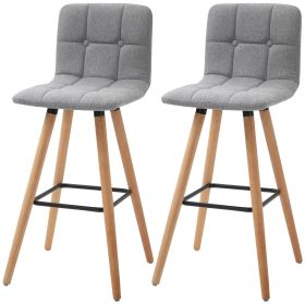 Modern Bar Stools Set of 2, 38" Upholstered Kitchen Island Stool with  Wood Legs, Grey