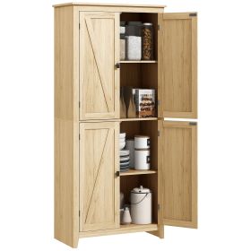 72" Freestanding Storage Cabinet, Kitchen Pantry Cabinet with Doors and Shelves for Dining Room, Natural