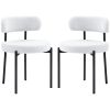 2 Pieces Kitchen Chairs, Modern Dining Chairs w/ Berber Fleece Upholstery and Steel Legs for Living Room, Cream White