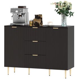 Modern Kitchen Storage Cabinet, Sideboard Buffet Cabinet w/ 3 Drawers and Adjustable Shelves for Kitchen Hallway, Black