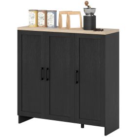 Modern Sideboard Buffet Cabinet, Modern Kitchen Storage Cabinet with 3 Doors Adjustable Shelves, for Dining Room, Black