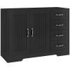 Modern Sideboard Buffet Cabinet with 4 Drawers and 2 Beadboard Doors, Kitchen Storage Cabinet, Black