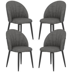 Modern Dining Chairs Set of 4, Upholstered Dining Room Chairs with Metal Legs, Shell Backrest, Padded Seat, Dark Grey